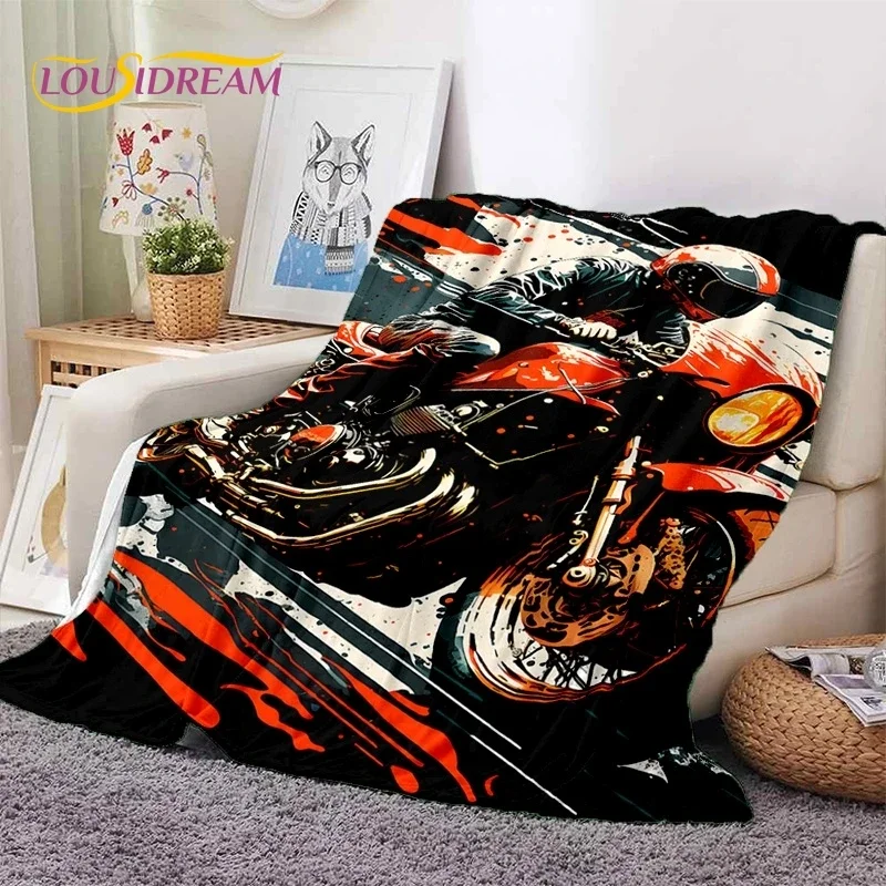 Motocross Modern retro Motorcycle Soft flanella coperta per letto camera da letto divano Picnic, coperta per copertura all\'aperto regalo per il