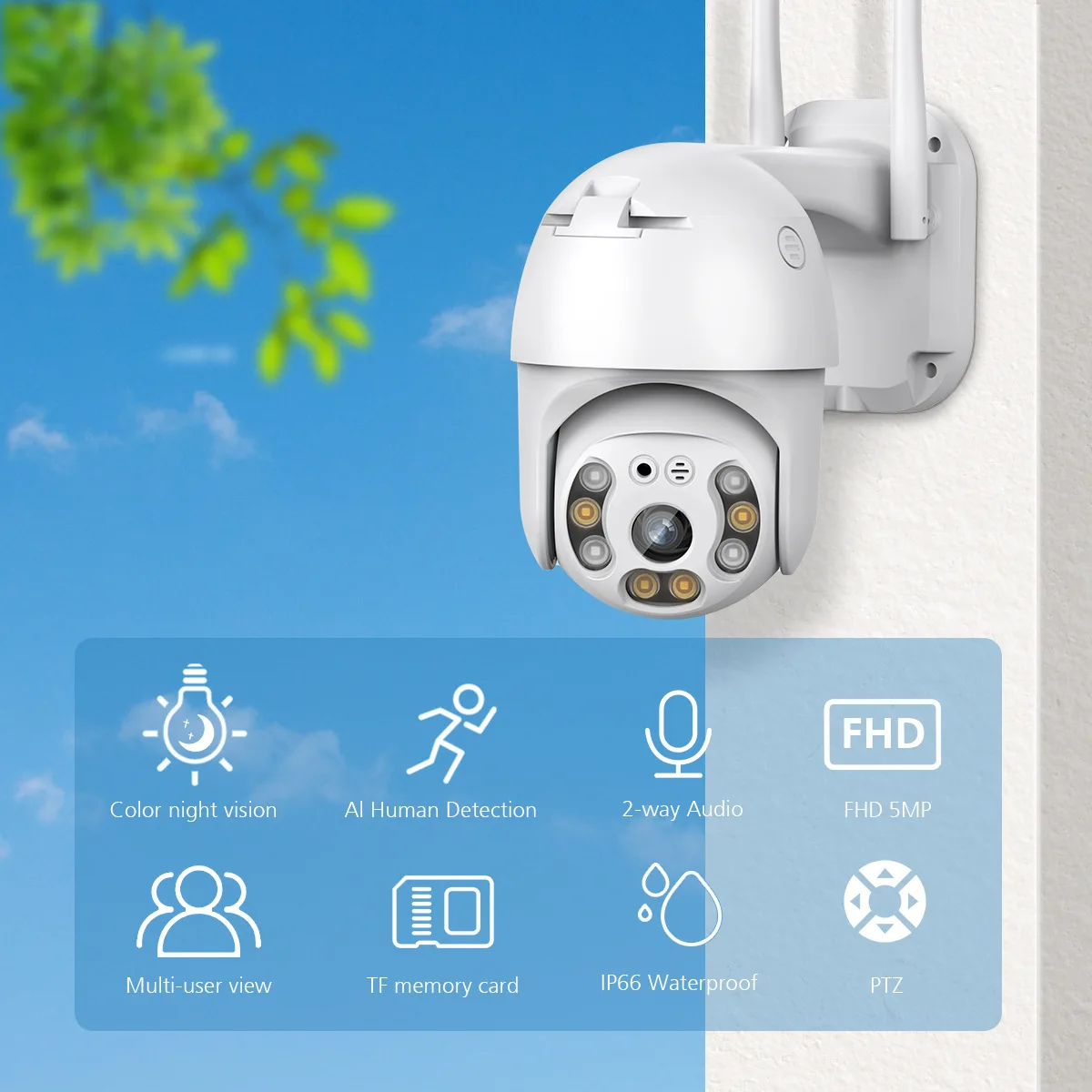 2MP 1080P YCC365 APP Full Color Wireless PTZ  Intercom IP Dome Camera  AI Humanoid Detection  Home Security CCTV  Baby Monitor