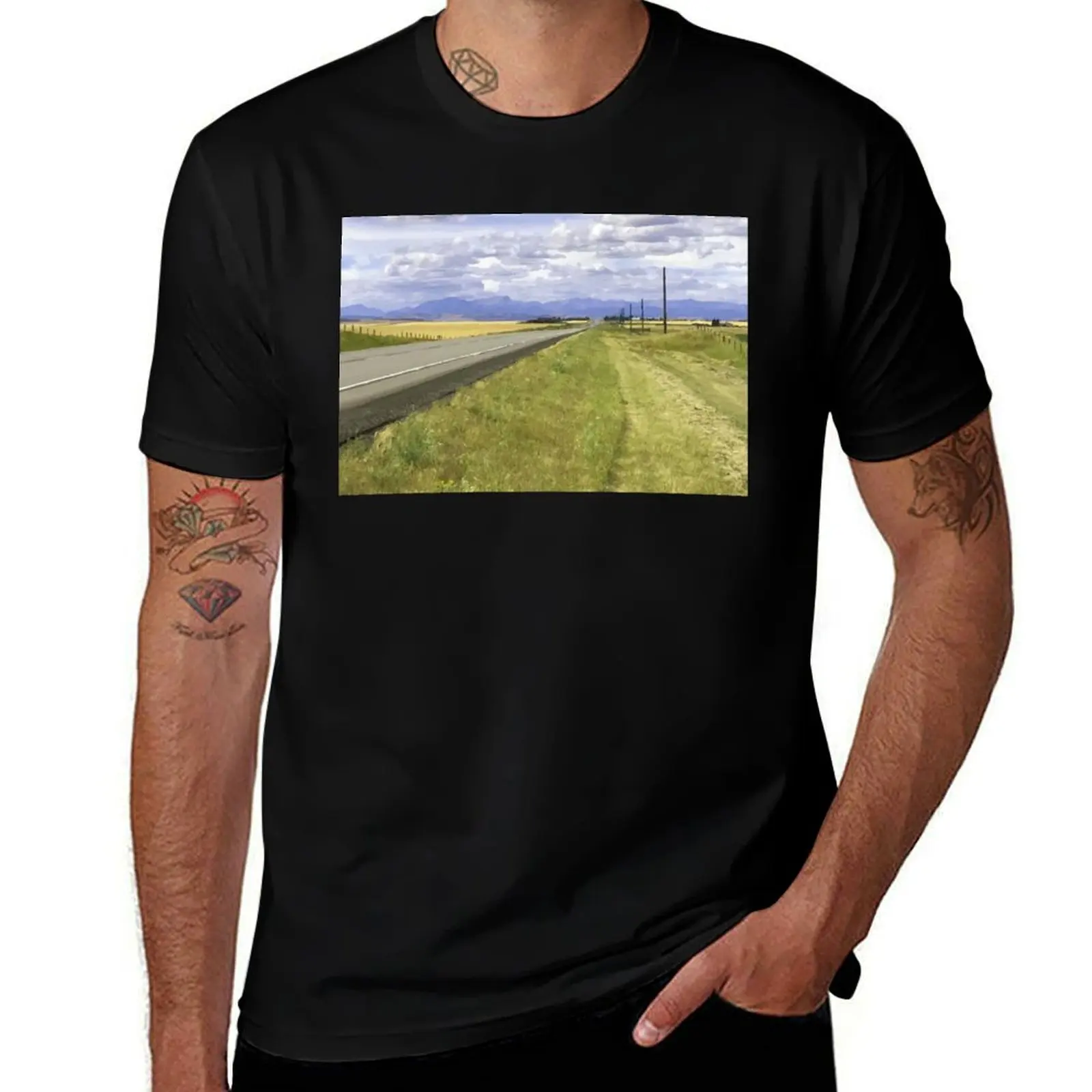 Country Road: Rural Rockies T-Shirt Big Size Short Sleeve Tee for Men