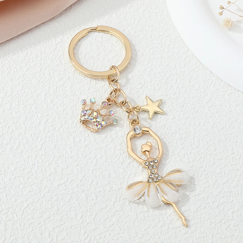 Handmade Pretty Enamel Keychains Women  Dance  Crown Star Key Rings For Friend Ballet Dancer Gift Handbag Decoration  Jewelry