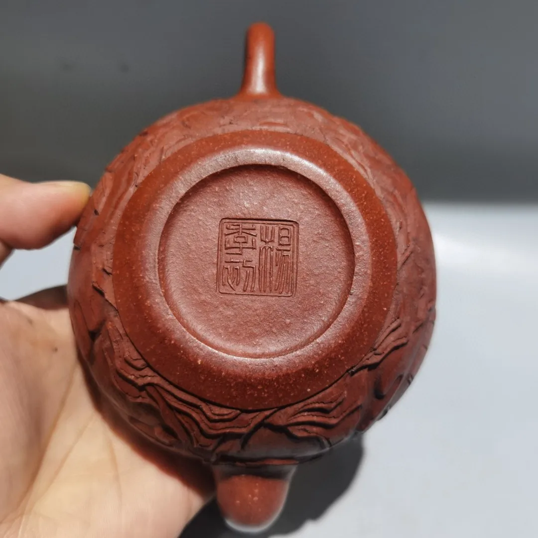 7 "الصينية ييشينغ الأرجواني وعاء الطين كيرين تمثال ورقة منقوشة إبريق الشاي غلاية إبريق الشاي الإبريق جمع ثروة الحلي تاون هاوس