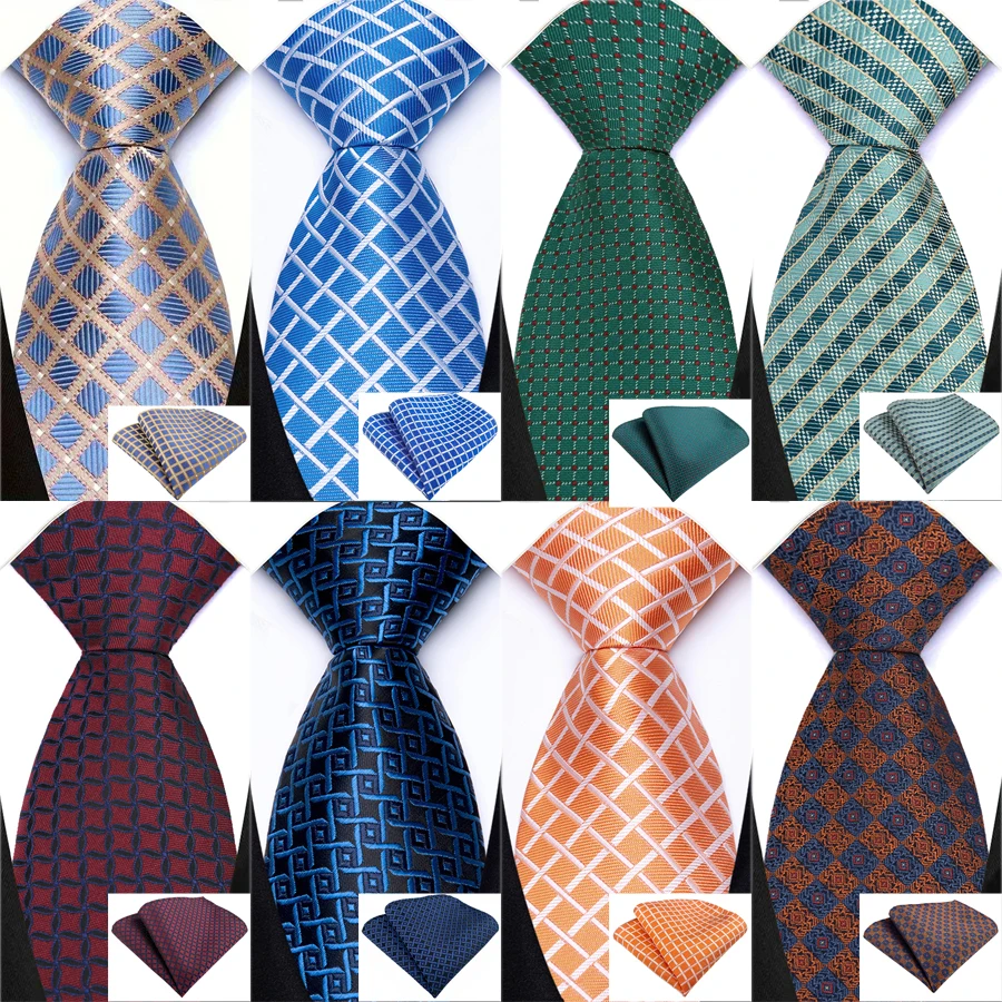 Männer Krawatte Taschentuch Set Plaid & Karos 8CM Krawatte Einstecktuch Krawatte für Männer Hochzeit Party Business Geschenk Zubehör