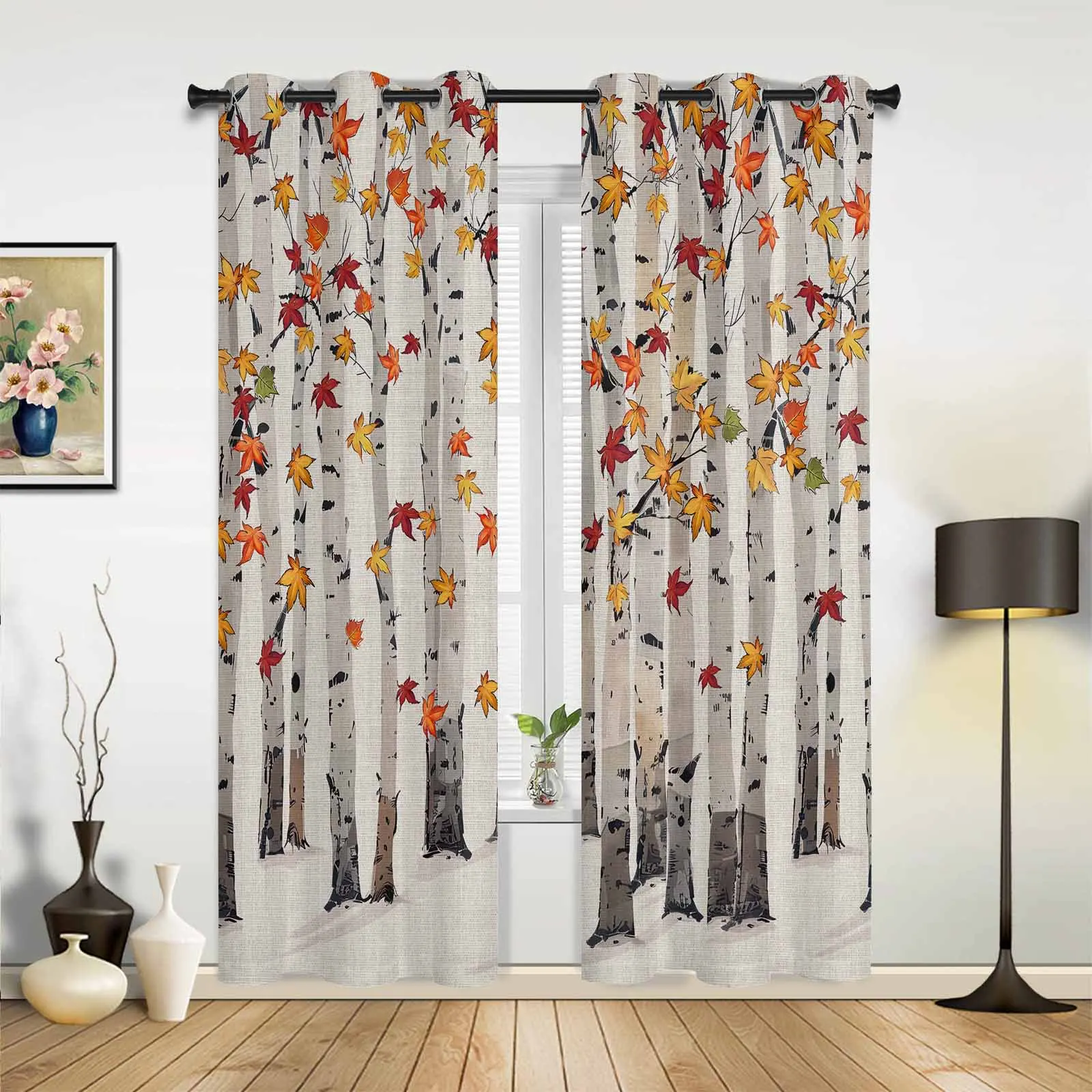 Leaves Watercolor Hand Painted Curtains for Living Room Window Curtain for Bedroom Modern Indoor Home Decor Curtains