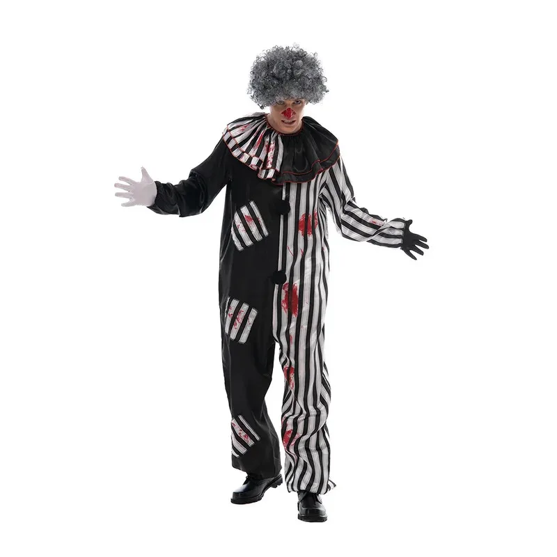 Sky01 2022 Adult Evil Clown circus Cosplay Halloween Costume Vintage Men's Bloody Killer Clown Carnival Easter Purim Fancy Sd01$