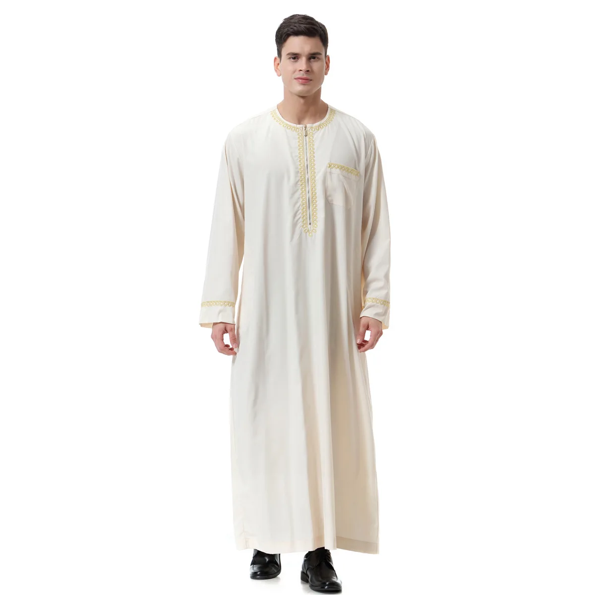 Men's Islamic Loose Gown with Zipper Shirt, Muslim Clothing, Middle East, Arab, Dubai, Malaysia, New Fashion