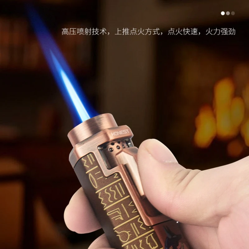 Retro Powerful Blue Flame Lighter 9MM Retractable Head Three-dimensional Relief Process Fine Pattern Adjustable Flame Size