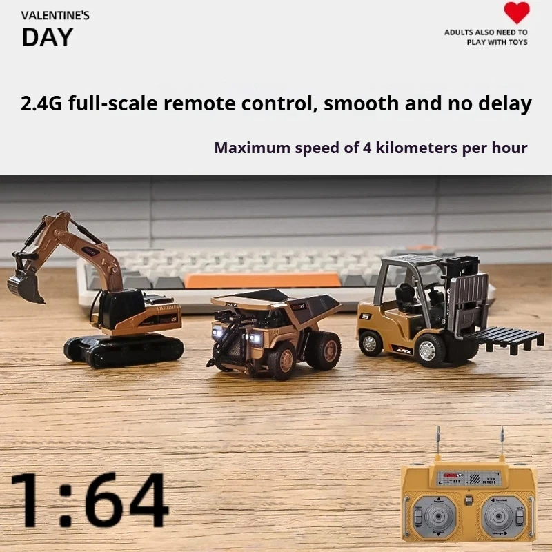 Desktop Series1:64 Mini Remote Control Engineering Vehicle Series Full Scale Excavator Dump Truck Forklift Remote Control Toy