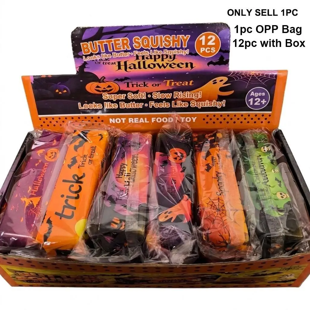 1Pc/12Pcs Halloween Fake Butter Stick Squishy Toy, Super Sticky PU Spooky Squeeze Ball, Ultra Slow Rising Sensory Fidget Relief