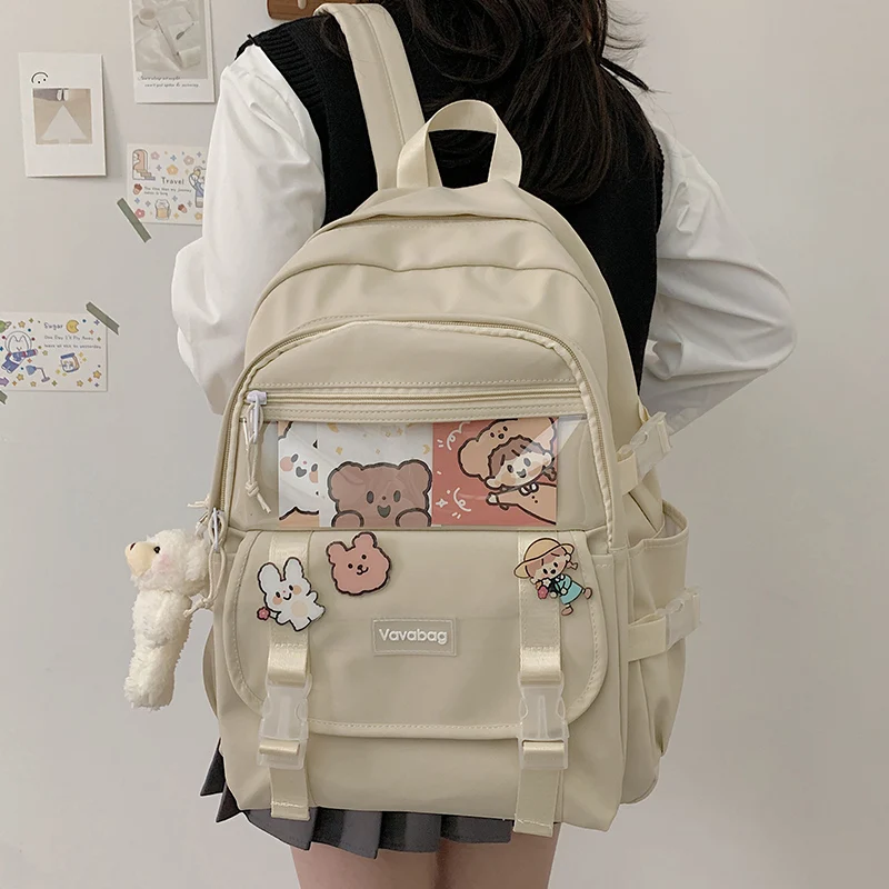 2022 New  Fashion Women Backpack For Teenager Kawaii Girl Female School Bag Nylon Black Cute Students Bookbag Colourful Blue