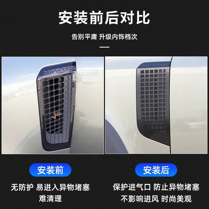 For Land Rover Defender 110 2020-2024 Car External Side Fender Air Intake Net Insect Proof Net Cover Trim Decorate Beautify 2Pcs