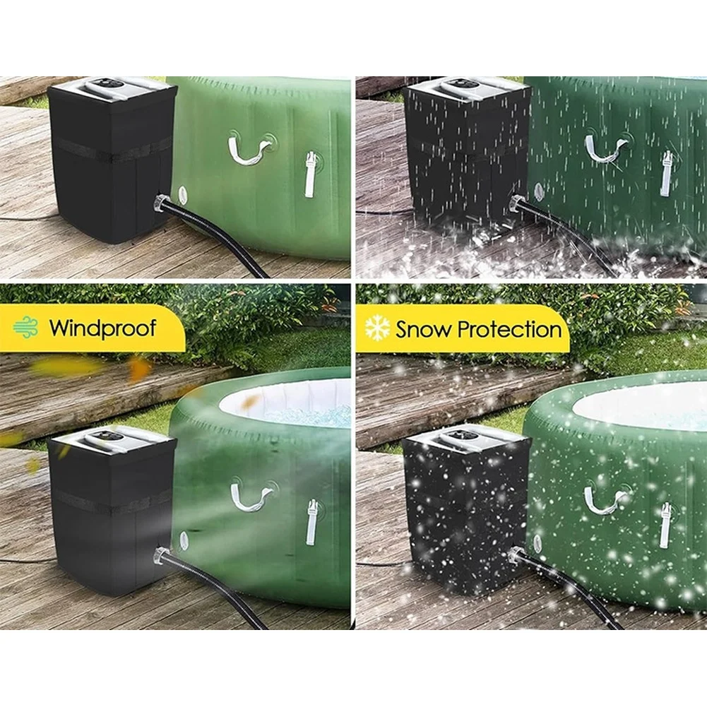 600D Waterproof Spa Heater Cover with Clear PVC Window for Double Zipper and Adjustable Straps Black 13x13x21in Outdoor