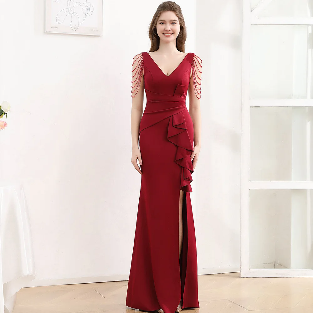 

Ele Long Fi Tail Wedding Dr Evening Gown for Women High End Aosphere Bridal Par Banquet Celebration Faionable