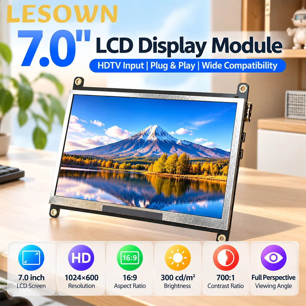 LESOWN Integrated Display 7 inch IPS HDTV Plug and Play Driver-Free for Desk PC Side Screen