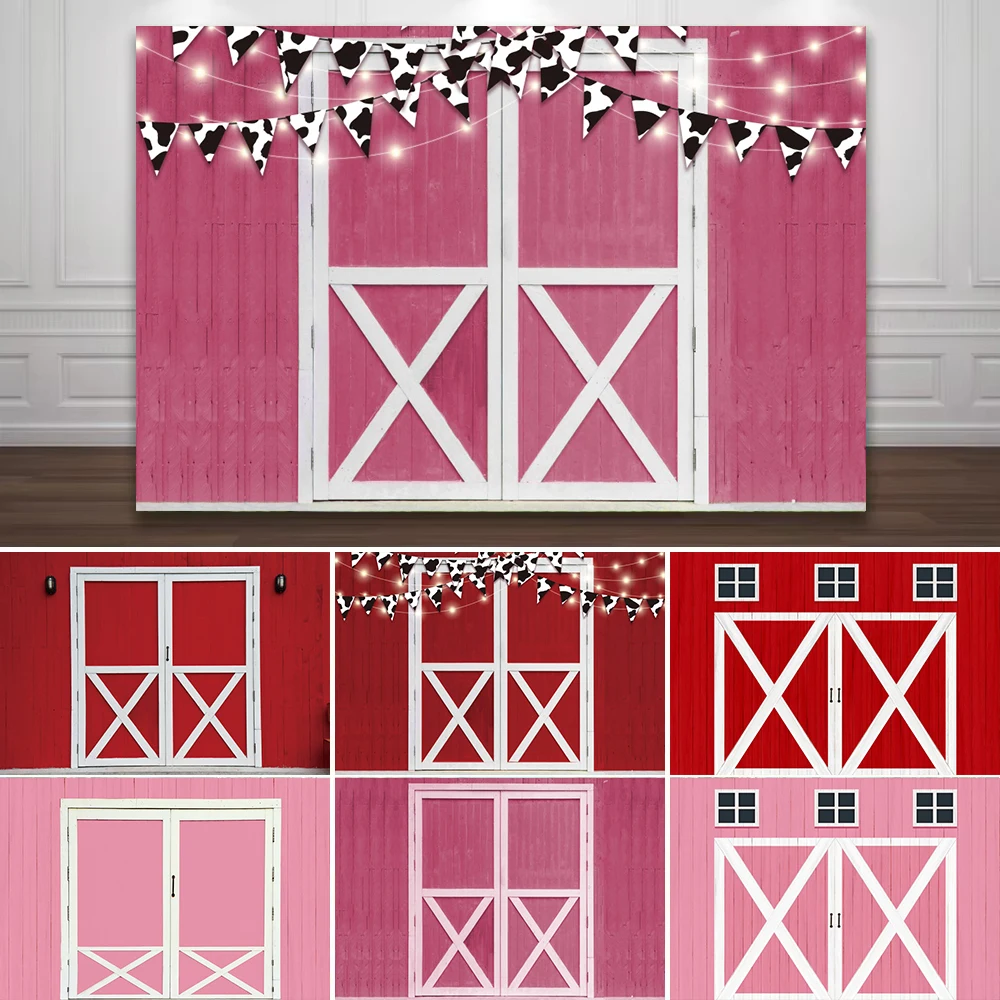 

Pink Red Barn Wood Door Backdrop For Photography Triangle Flag Wedding Art Portrait Baby Birthday Party Photo Background Banner
