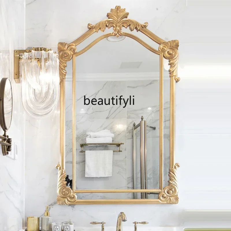 

smt14 SS Light luxuryAmerican retro entrance mirror carved makeup, light luxury dining room decoration, living room wall mirror