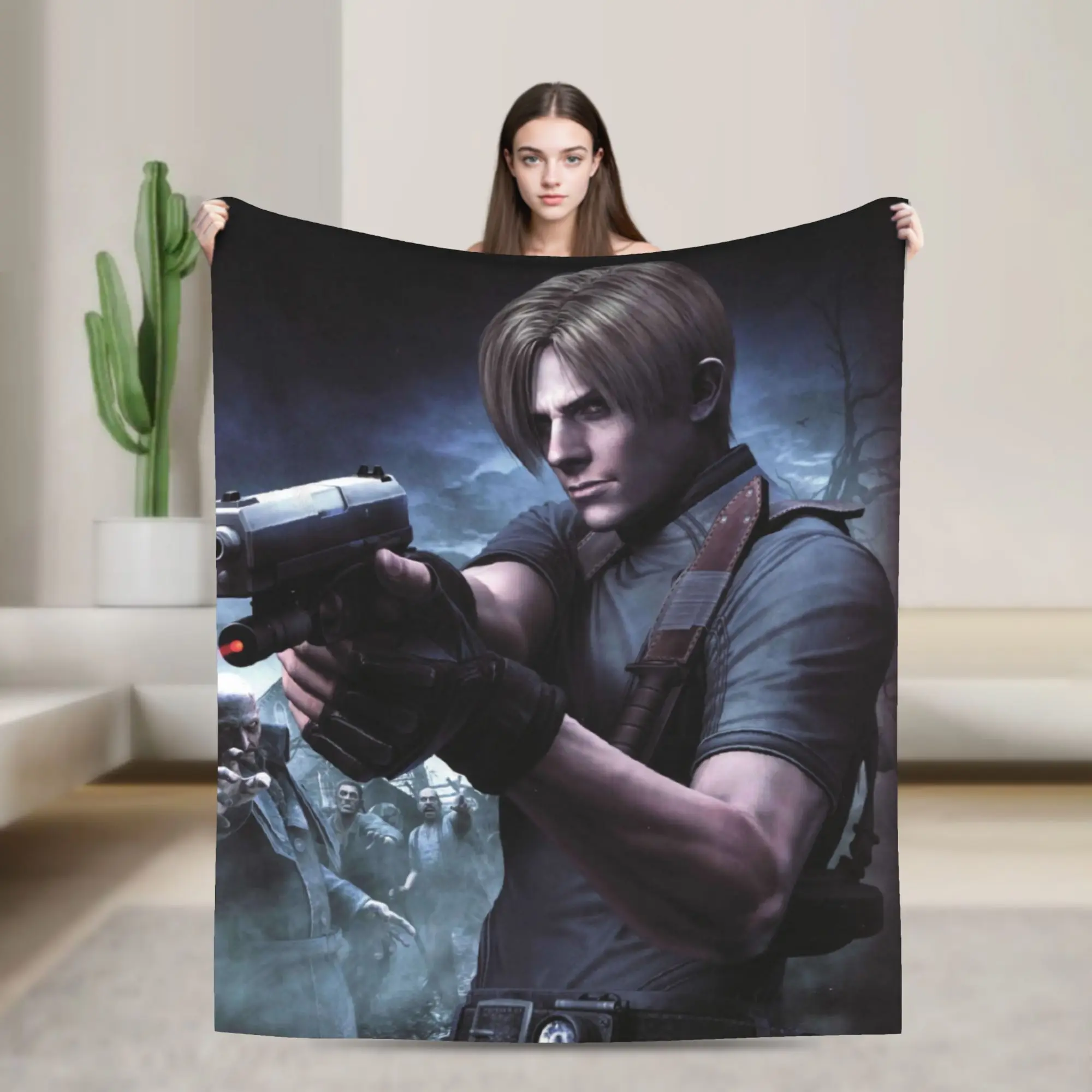 Leon S. Kennedy Video Game Residents Evils 4 Warm Soft Blankets  Kids Plush Throw Blanket Funny Flannel Bedspread Sofa Bed Cover