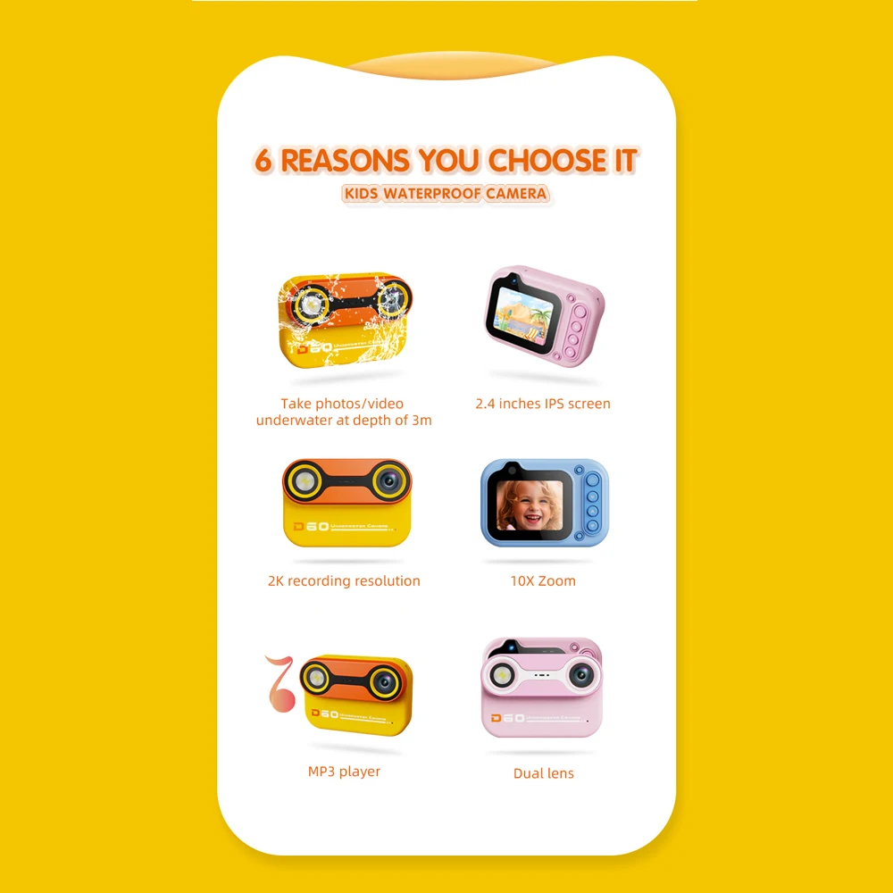 كاميرا أطفال عدسة مزدوجة 2.4 بوصة كاميرا رقمية للأطفال SOS 1080P 10X تكبير مقاوم للماء مسجل فيديو تحت الماء ألعاب التصوير
