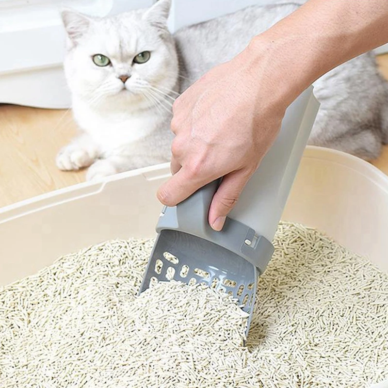 1PCS Cat Litter Sifter Scoop Scooper Cat Litter Box Shovel with Built-in Bag Holder Waste Container Kitty Toilet Clean Tools