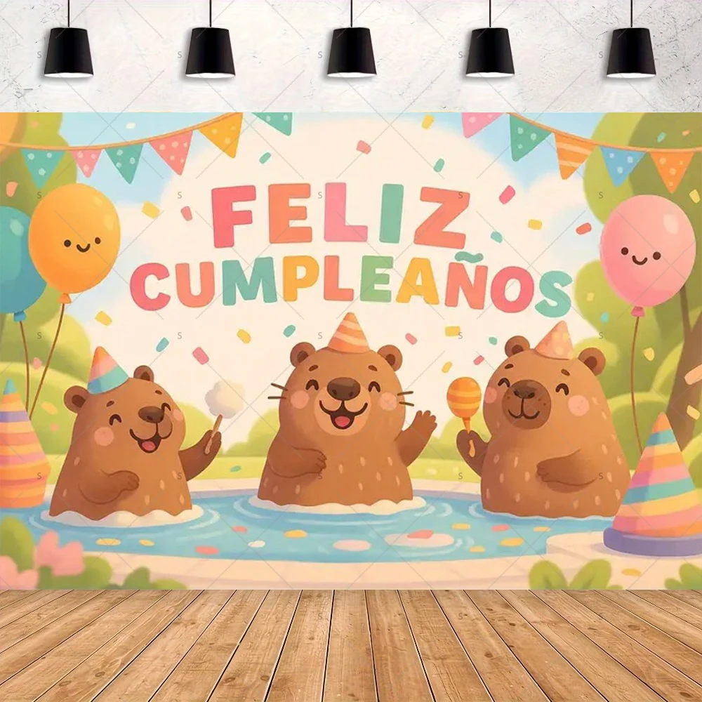 Niedliches Capybara Geburtstags-Dekorationsbanner Cartoon-Tier-Themenparty-Hintergrund Kindergeburtstags-Feier Kulisse Foto-Requisiten – Detail 5