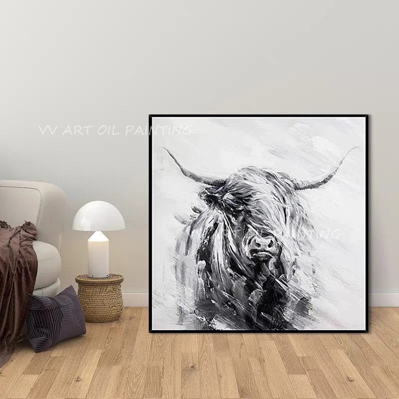 

Simple ox animal face Thick Modern Hand-Painted High Quality Art Oil Painting Large Size Frameless Decoration Gift