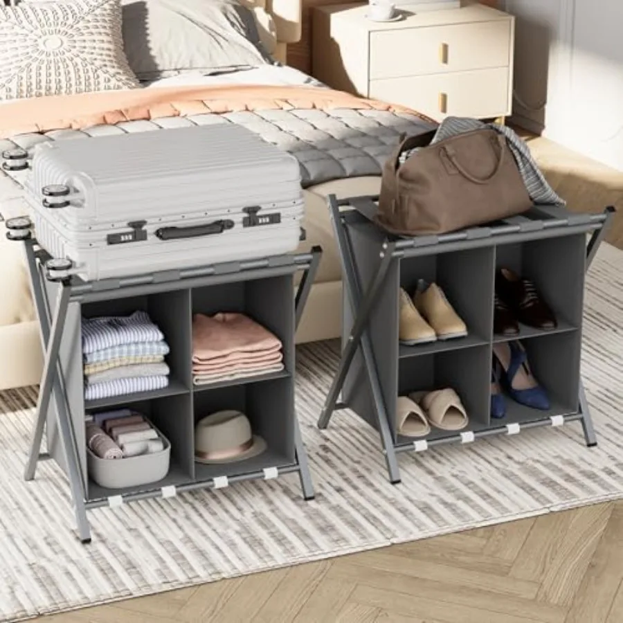 

Набор из 2 складных подставок для чемоданов с функцией хранения, для гостевой комнаты, выдерживают до 120 фунтов, экономят место, держатели для чемоданов для гостей.