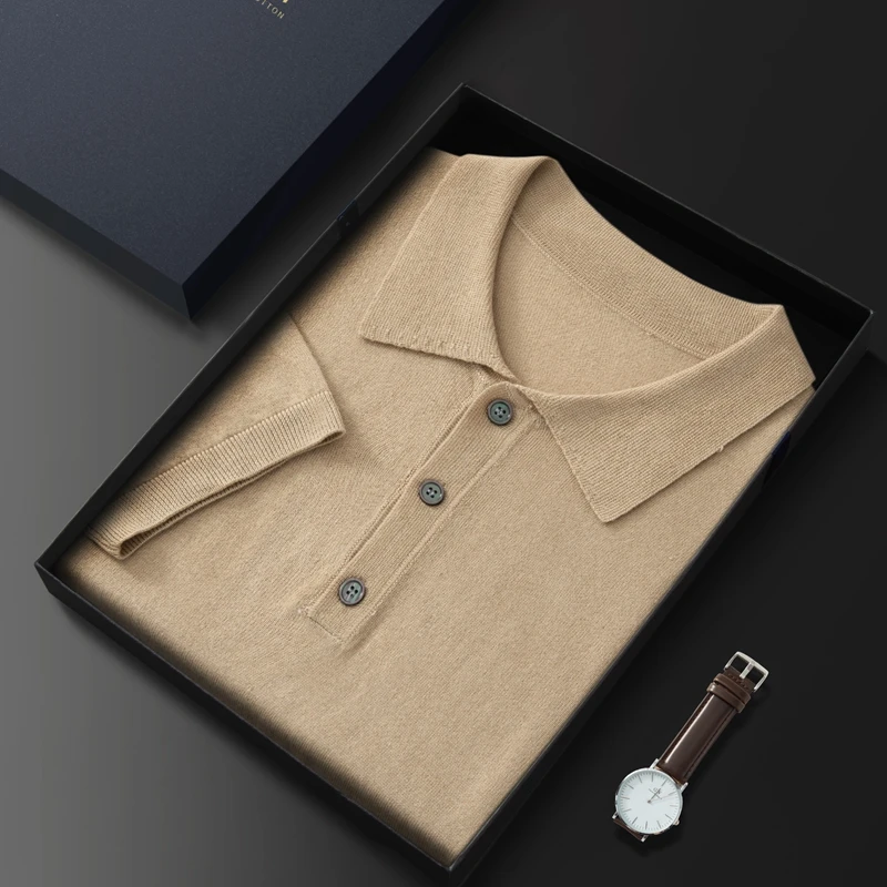 

Worsted Thin Men's 15 Cashmere 85 mulberry Silk Short Sleeve T-Shirt high-End Business Leisure Lapel POLO Shirt Half sleeve Shir