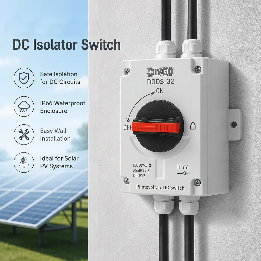 Rotation Handle DC Photovoltaic Isolator Switch 32A Safety Disconnect Device IP66 Waterproof Outdoor Solar PV Power System