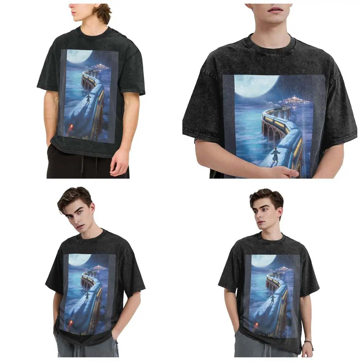 The Polar Express Hip Hop Short Sleeve T-Shirts Washed Tops Tees Streetwear T Shirt Vintage for Men Women