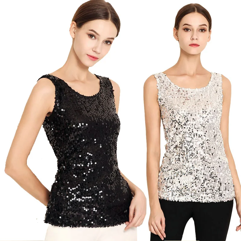 Summer New Women Sequin Lined  Vest Strapl Sexy Inner Wear Top Female Trendy Street Slim Fit Tops