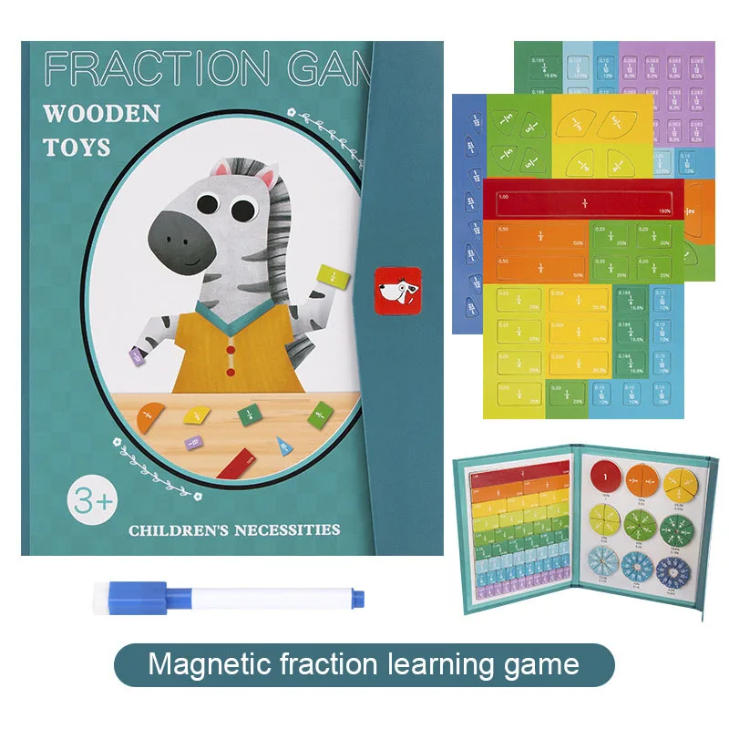 Wooden Puzzle Book Set for Children Magnetic Fraction Learning Kids Arithmetic Educational Toys Teaching Aids Math Montessori