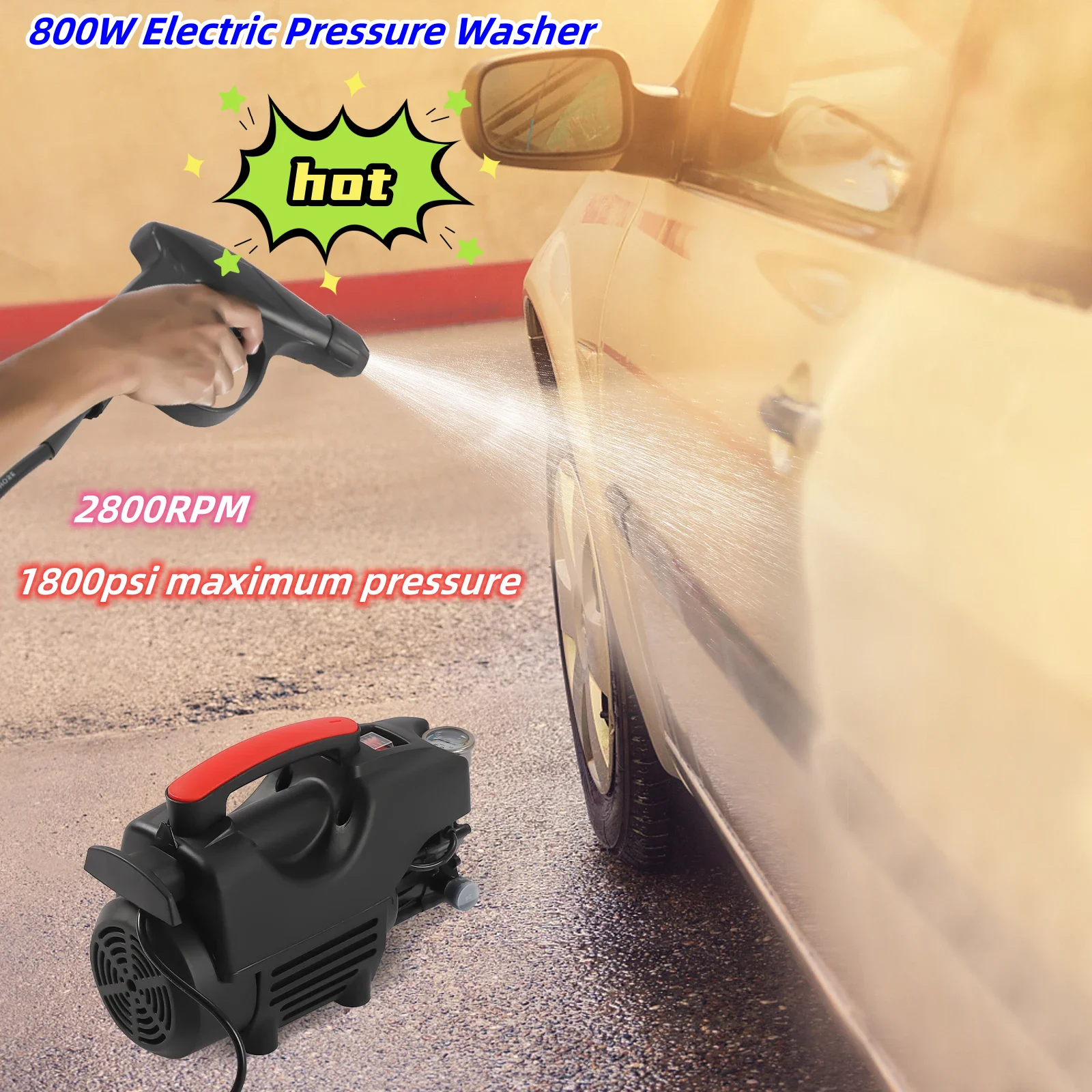 800W Electric Pressure Washer Jet Wash Patio Cleaner Brushless Aluminum Motor Clean Dirt Machine