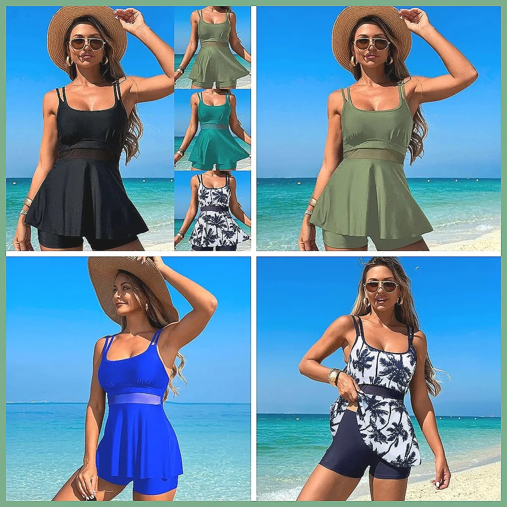 

2025 Women's Modest Tankini Swimsuits with Shorts, Solid Color Summer Beach Bathing Suit