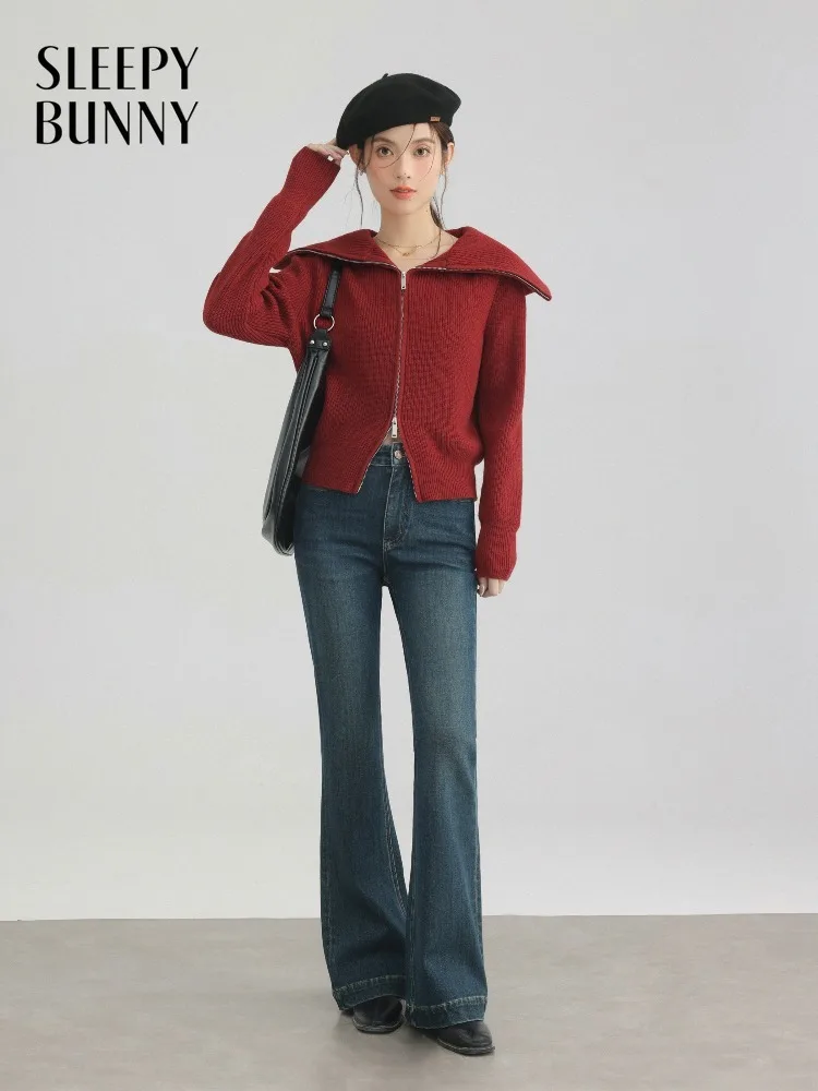 Vintage High Waist Bootcut Jeans Women Lady Slim Fit Flared Denim Pants Retro Casual Spring Daily Wide Leg Horseshoe Trousers