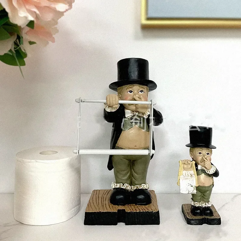 Gentleman Statue Paper Rack Tissue Holder American Modern Bathroom Towel Rack Home Living Room Toilet Tissue Rack Figure Decor