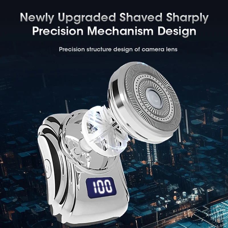 Mini barbeador elétrico portátil para homem, barbeador impermeável com display digital, USB recarregável, barbear seco e úmido, lâmina para viagem