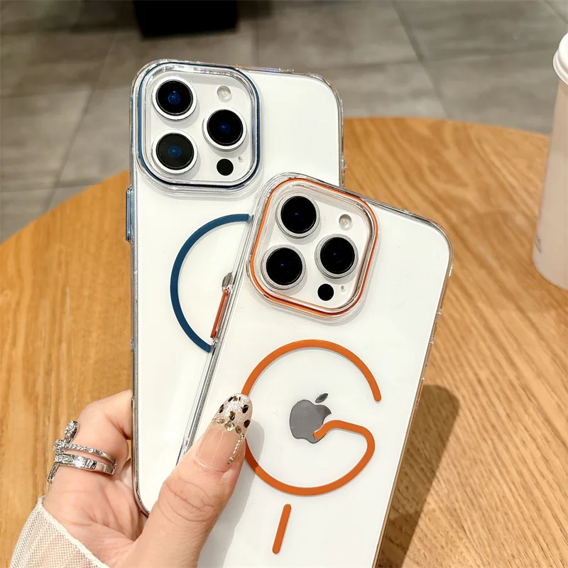Luxury Wireless Charging Magnetic For Apple Magsafe Phone Case For iphone 13 14 15 16 Pro Max Clear Acrylic Shockproof Cover