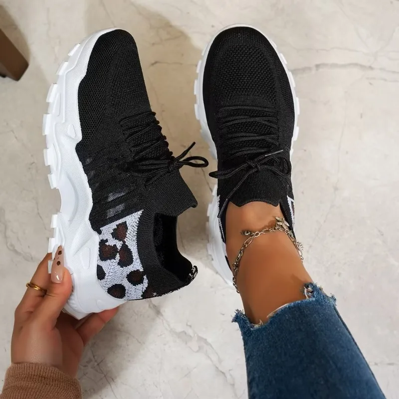 Leopard Print Sneakers Women Running Shoes Lightweight and Breathable Women Casual Sports Shoes Fashion Comfortable Walking Shoe