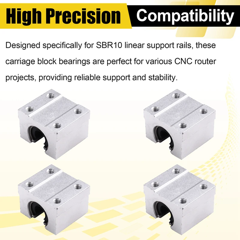 ABDJ-4Pcs SBR10UU Carriage Block Bearings For SBR10 Linear Support Rail CNC Router