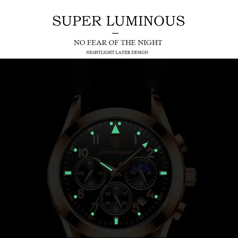 2021 メンズ腕時計高級トップブランド POEDAGAR スポーツビジネスローズゴールド腕時計メンズ防水クォーツ時計腕時計レロジオ Masculino