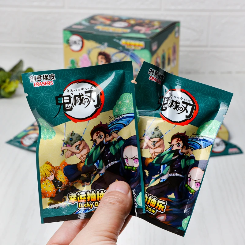 32pcs/box Demon Slayer Blind Box Doll Eraser Ghost Tanjiro Nidouzi Pencil Action Figures Student Articles Stationery Kids Gifts