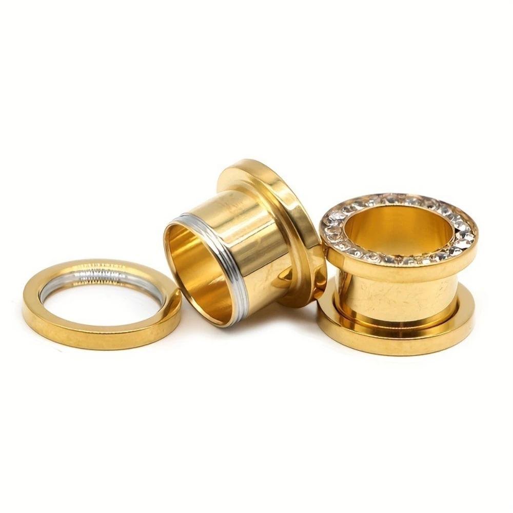 1 Pair Double Flare Stainless Steel Tunnel Specification Screw Gemstone Rhinestone Tunnel Plug Tensioner Jewelry 8G-5/8"