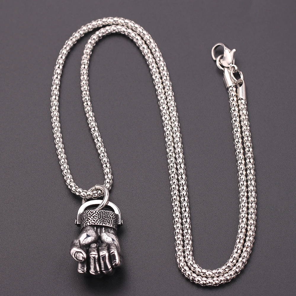 Heavy Metal Texture Silver Color Dumbbell Pendant Men Necklace Jewelry Boxing Glove Hip Hop Gothic Jewelry