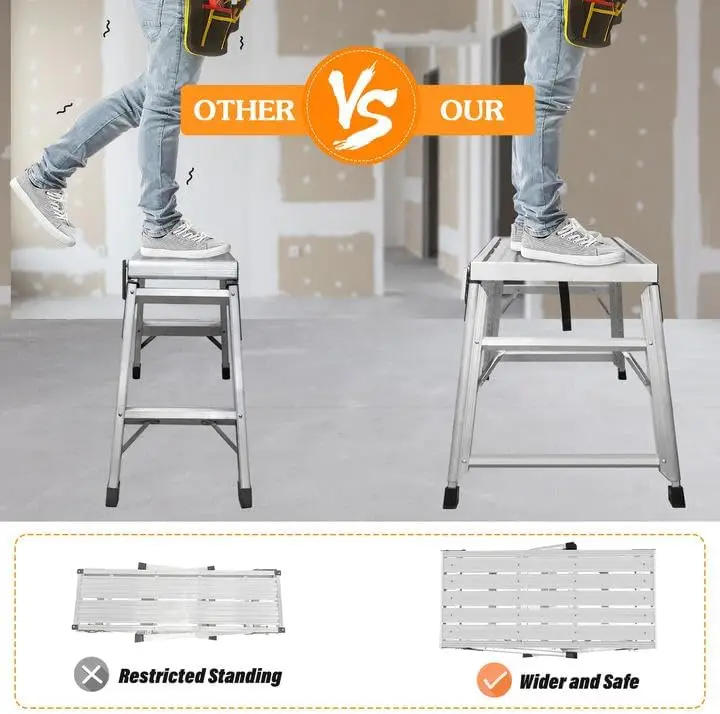 Portable Aluminum Step Stool Folding Ladder Non Slip for Household Adjustable Work Platform Support 330lbs Height 24 to35 inches