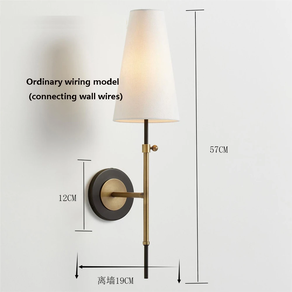 New Retro Copper Cloth Wall Lamp LED Wall Light Simple Reading Light Villa Bedroom Bed Corridor Living Room Decorative Light