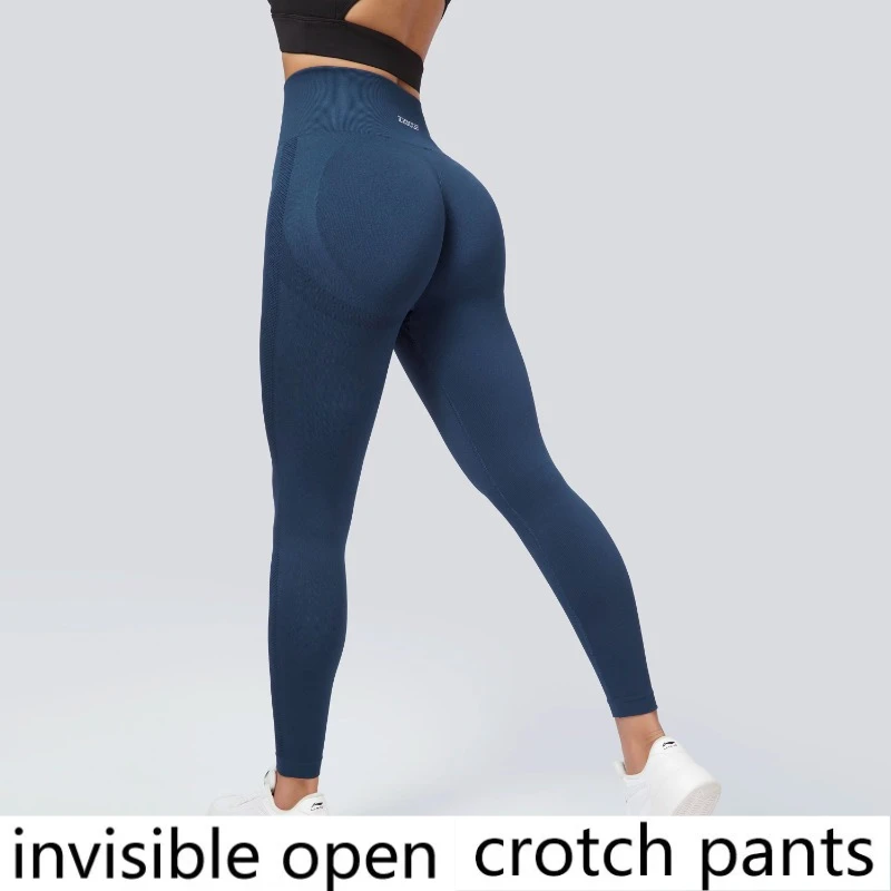 Invisible Open Crotch Pants Large Size Seamless Knitted High-waisted Fitness Yoga Pants Peach Buttocks Trousers Elastic Sports