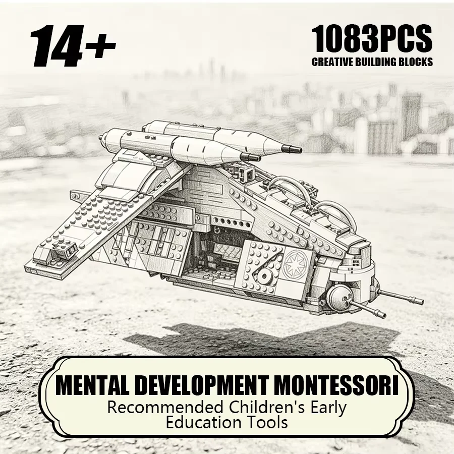 

Intelligent Deformable Space Ship Building Blocks Landing Ship Bricks Diy Toy 1083pcs Republic Armed Helicopter Moc Gift For Boy