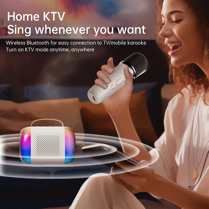 Wireless Karaoke Speaker with Mic, Mini Portable Audio Microphone, Home Singing, Gift for Kids