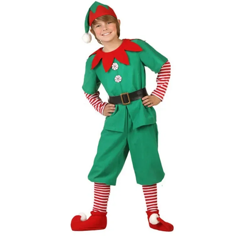 Christmas Outfit Green Elf Cosplay Costume Matching Clothes Family For Adult Kids Women Men Boy Girls