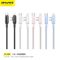 Awei CL-180 Cable Type C Fast Charging 3A 2 In 1 Lightning USB Type C Connector PD20W