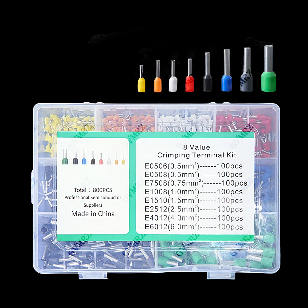 800PCS Ferrules Terminal Connectors Electrical Tube Insulated Terminal VE Tubular Crimp Terminals Wire Cable Connector KIT